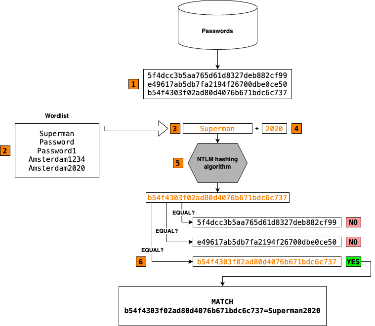 Schematic representation of the password hash cracking process